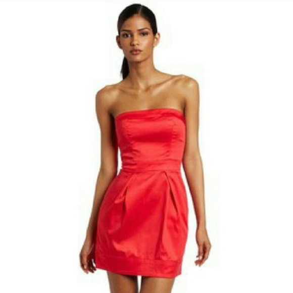 French Connection Coral Linen Strapless Dress - Picture 3 of 6